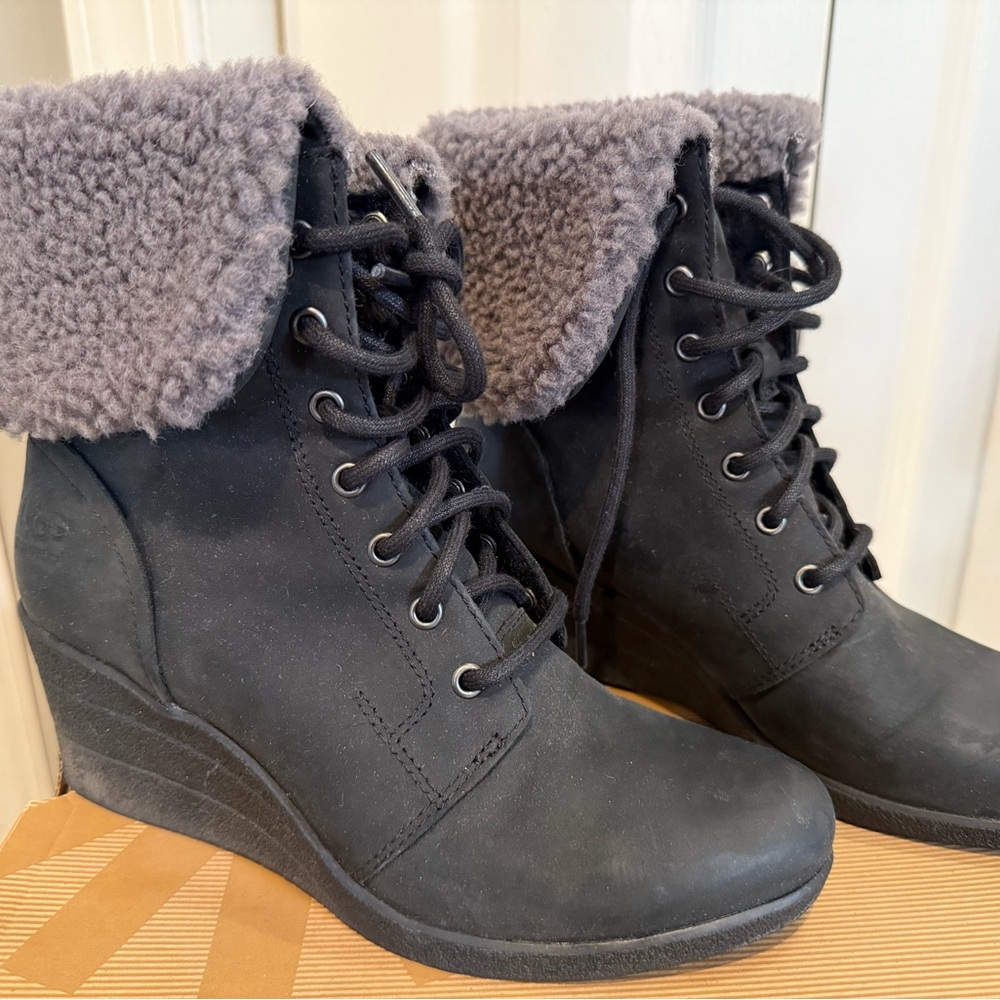 UGG Black Lace Up Wedge Boots